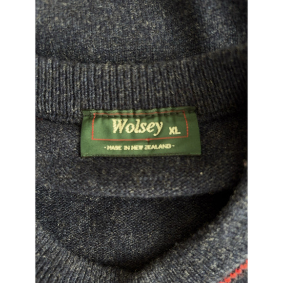 Wolsey Wool Sweater Women's Size XL Navy Blue Green Argyle Diamond Pullover - Picture 4 of 4